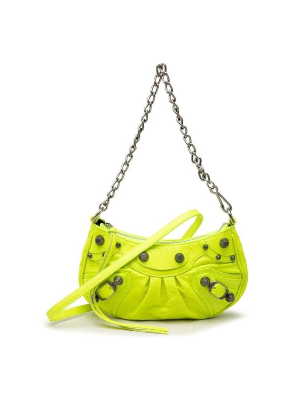 Balenciaga Le Cagole Mini Chain 2-Way Shoulder Bag Yellow Neon Leather